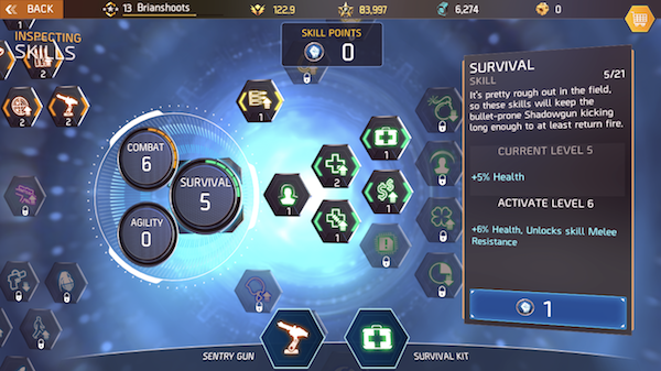 Shadowgun Legends Survival skill tree screenshot